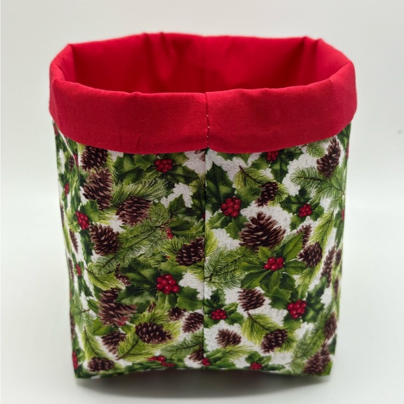 Handmade Christmas Fabric Basket Red Holly Berry Basket - Picture 2 of 3